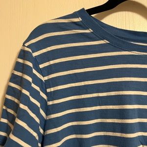 Primary L blue and white striped shirt